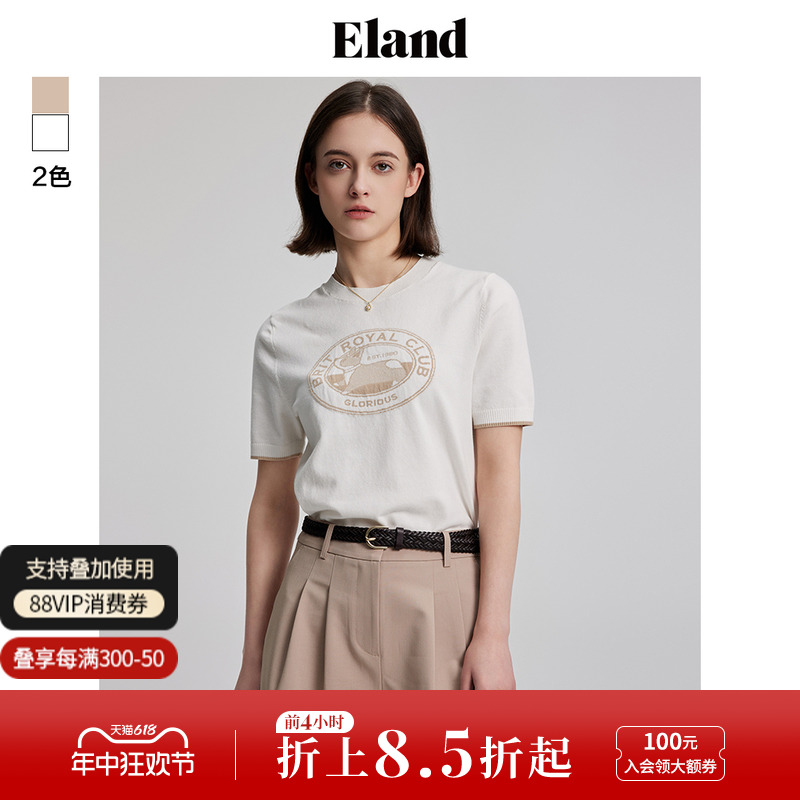 Eland衣恋T恤女短袖毛衣圆领套