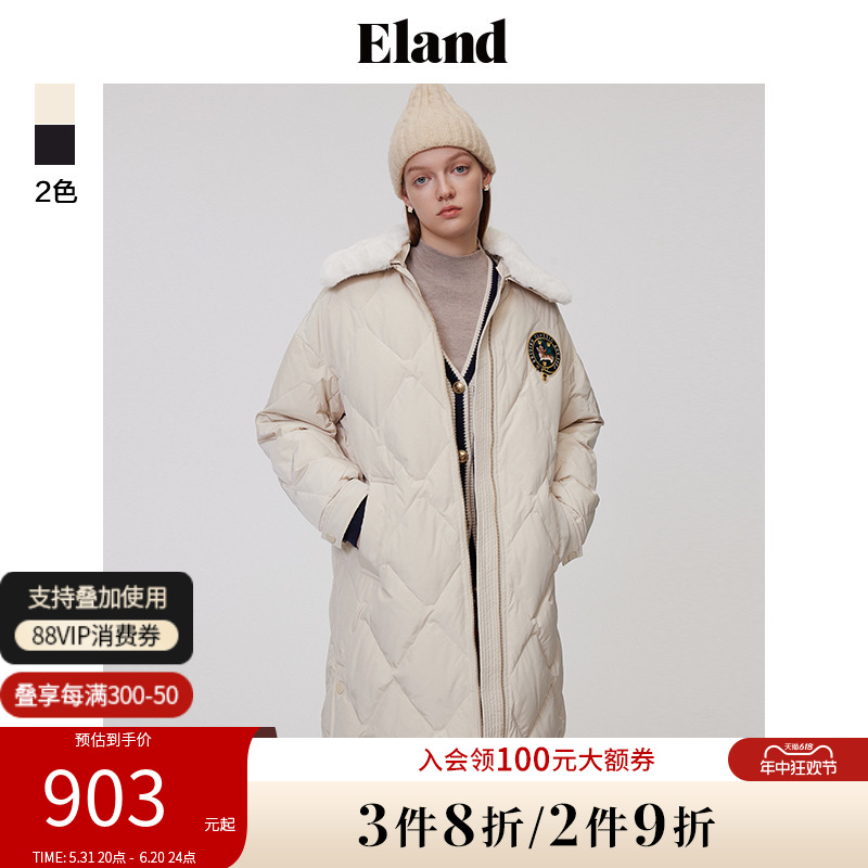 Eland衣恋羽绒服女冬长款宽松加