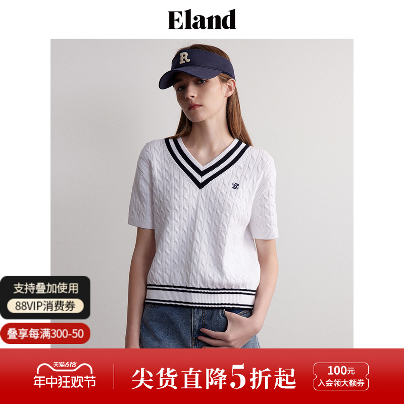 Eland针织短袖T恤女夏季学院风