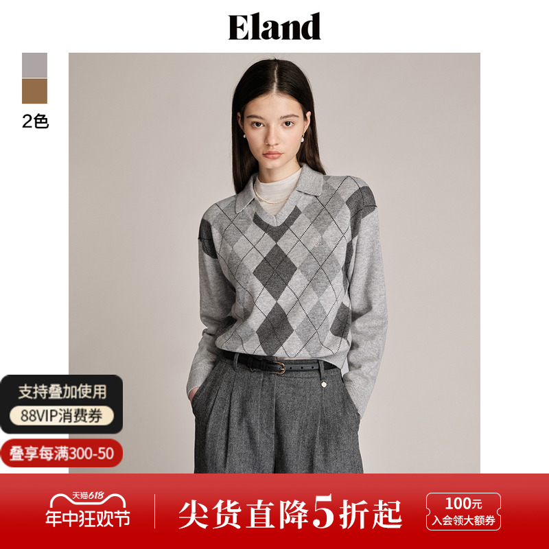 Eland衣恋毛衣女学院风羊毛混纺