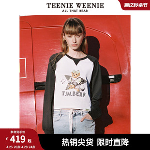 TeenieWeenie小熊女装2024年春装新款短款长袖T恤撞色时髦打底衫