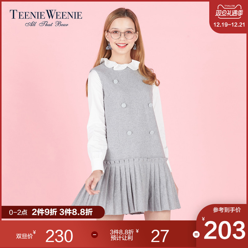 Teenie Weenie小熊女装中长款裙装无袖百褶年会连衣裙短裙女