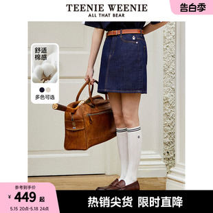 TeenieWeenie小熊女装2024新款夏季美式直筒高腰牛仔短裙半身裙子