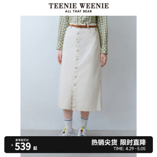 TeenieWeenie小熊女装2024年夏季新款中长款牛仔裙美式复古A字裙