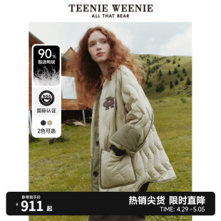 TeenieWeenie小熊冬季中长款轻薄羽绒服保暖外套小个子宽松上衣女