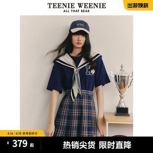 TeenieWeenie小熊夏短袖圆领T恤女装海军领学院风时尚