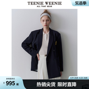 TeenieWeenie小熊2024春季新款休闲学院风中长款轻商务西装外套女