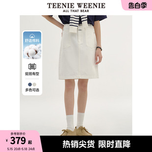 TeenieWeenie小熊2024年短款牛仔裙半身裙短裙A字高腰复古美式女