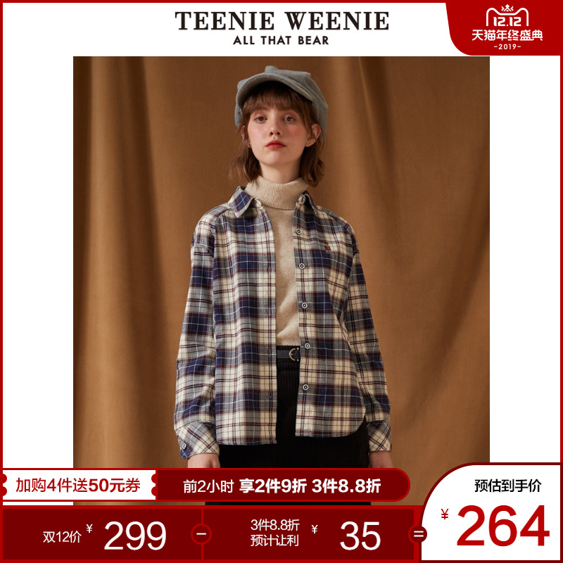 TeenieWeenie小熊格子衬衫2019冬季新款女装格纹韩范学生韩版上衣