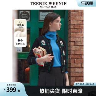 TeenieWeenie小熊春装圆领花朵绵羊毛混纺毛衣针织衫女