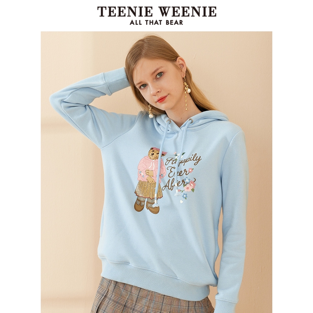 TeenieWeenie小熊女2019秋新款卡通连帽加绒卫衣印花长袖韩版宽松