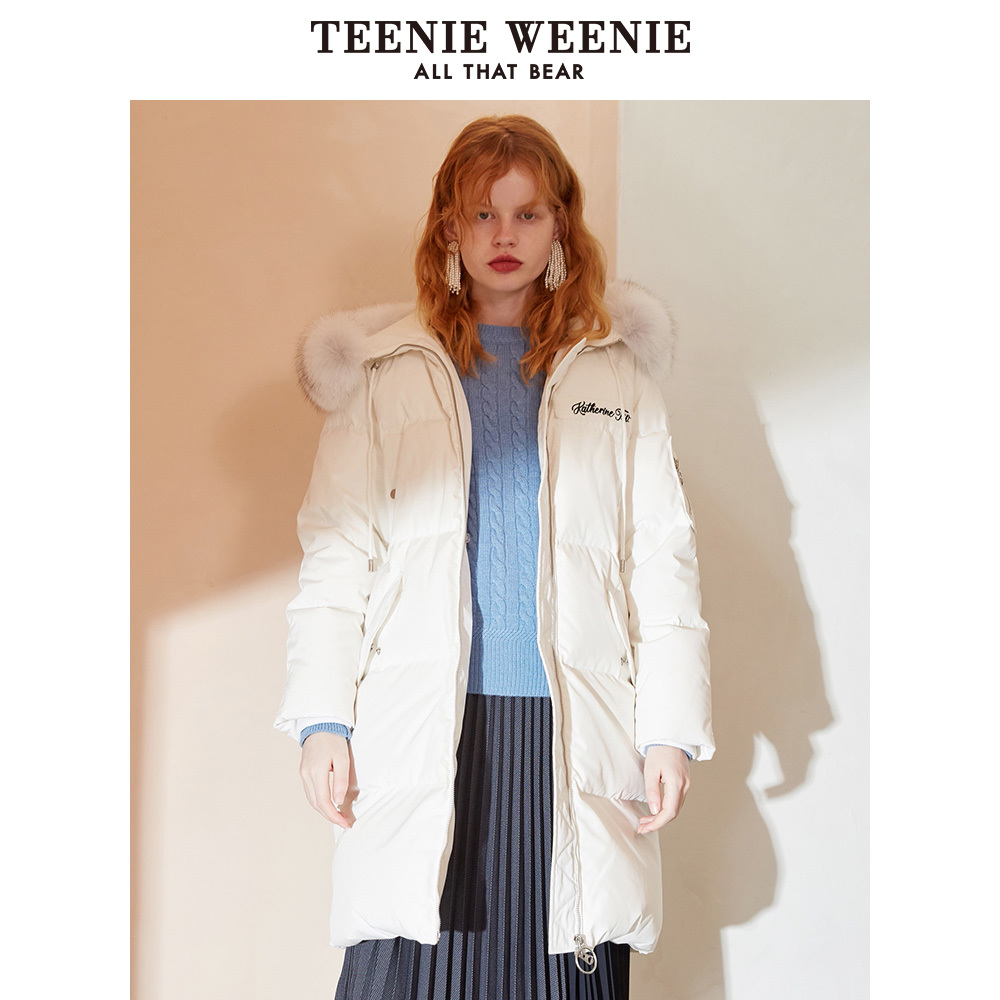 TeenieWeenie小熊2019冬季新款女装商场同款字母羽绒服中长款外套