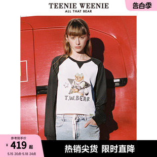 TeenieWeenie小熊女装2024年春装新款短款长袖T恤撞色时髦打底衫