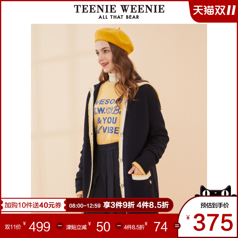 TeenieWeenie小熊2019冬季新款女装毛衣针织开衫女中长款休闲外套