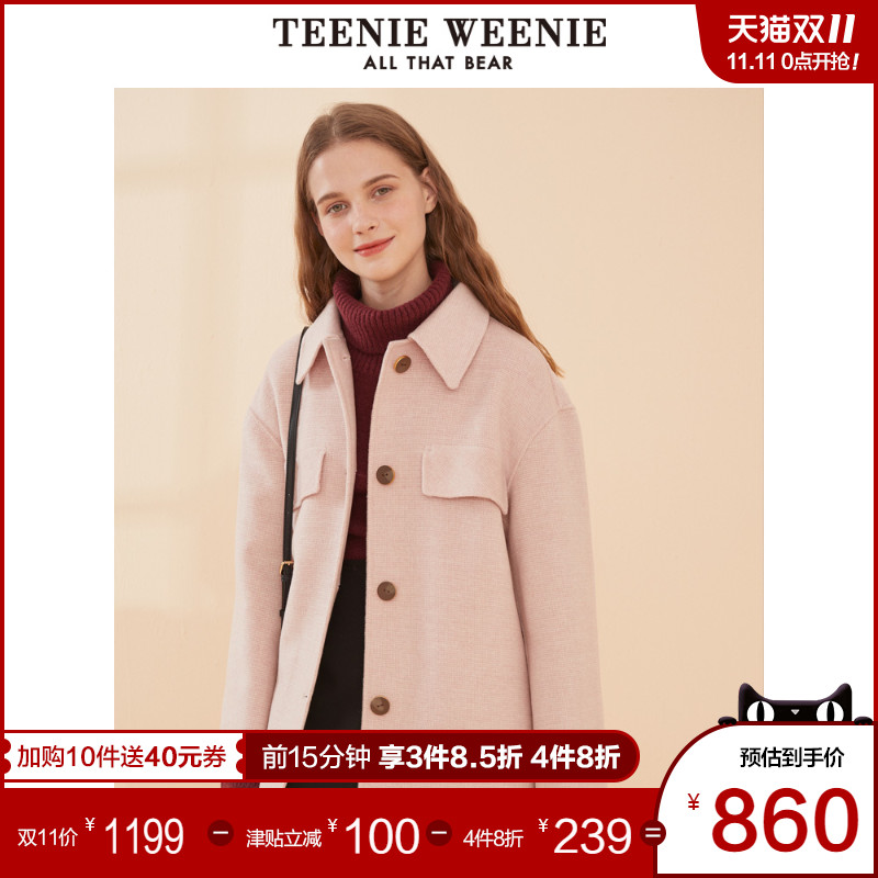TeenieWeenie小熊2019冬季新款女装简约版型毛呢外套短款呢子大衣