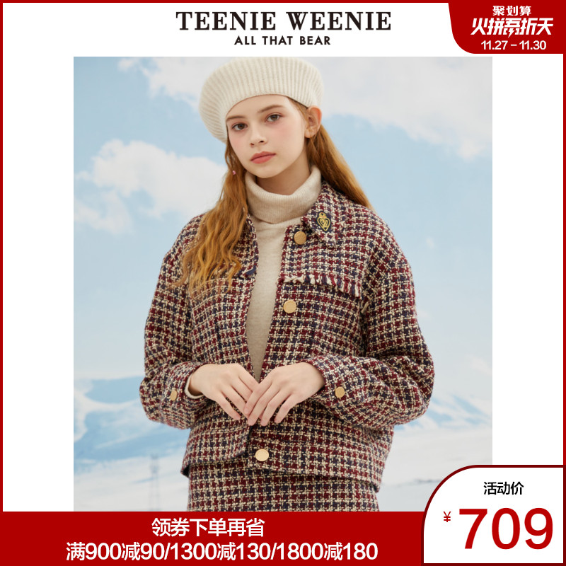 TeenieWeenie小熊2019冬季新款女装轻熟风格纹粗花呢小香风外套