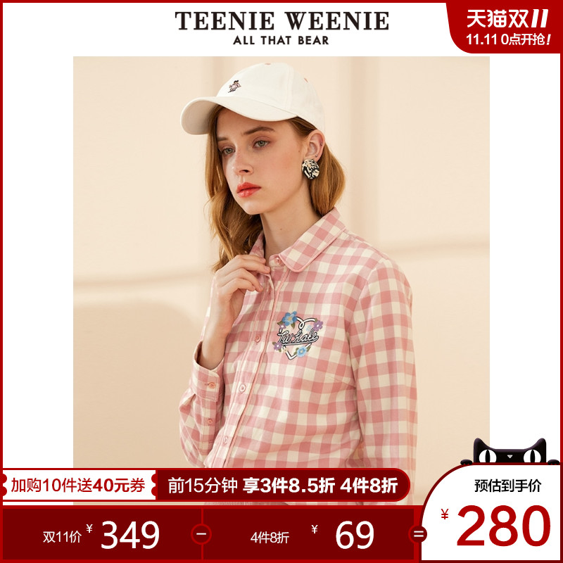 TeenieWeenie小熊女装2019秋季新款格子衬衫设计感小众宽松衬衣