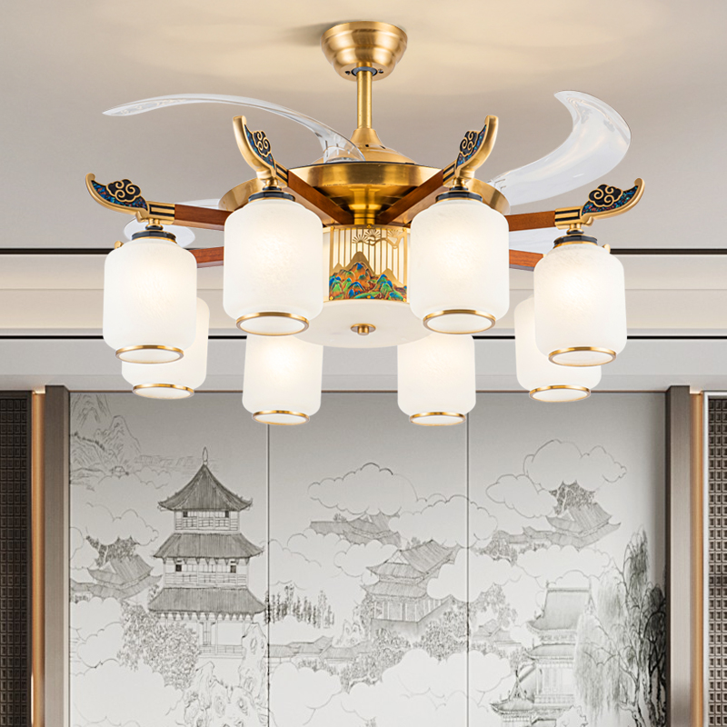 全铜客厅风扇灯新中式餐厅吊扇灯家用中国风别墅高档新款风扇吊灯