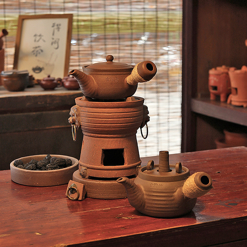 古陶坊手拉碳炉红泥小火炉榄炭炉砂铫茶壶煮茶壶户外酒精炉煮茶器