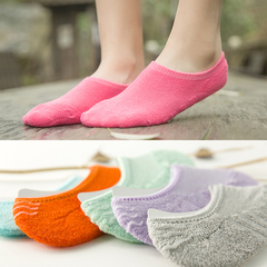 袜子女夏季全棉船袜韩国纯色低帮浅口毛圈毛巾隐形运动豆豆短袜