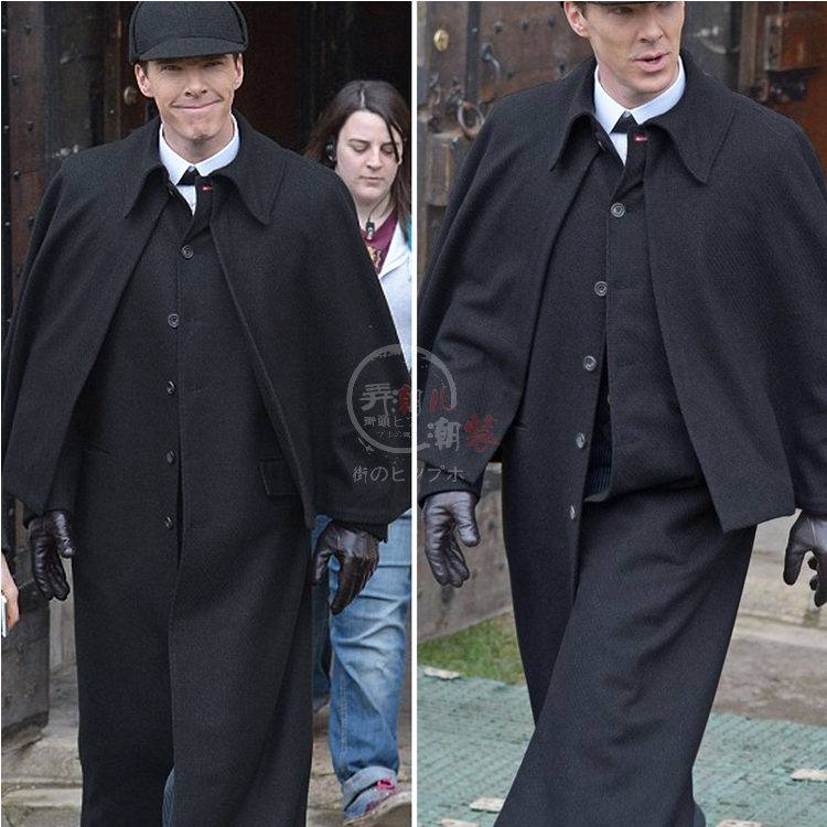 福尔摩斯周边侦探长款卷福风衣神探夏洛克同款斗篷大衣羊毛外套男