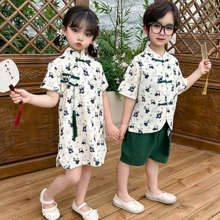 儿童汉服夏装女童旗袍男童套装民族中国风唐装幼儿园服六一演出服