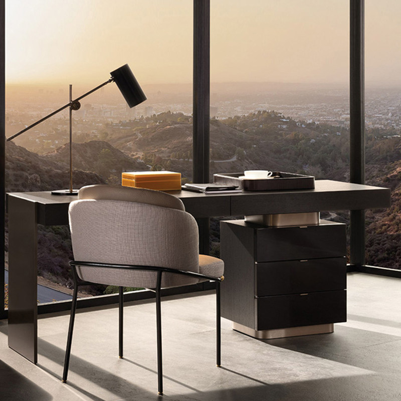 轻奢书桌实木设计感极简意式学习桌家用书房现代办公桌设计师家具