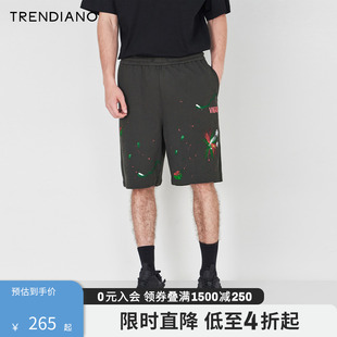 TRENDIANO官方潮感印花短裤休闲运动棉质百搭五分裤新款夏季
