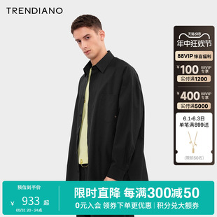 TRENDIANO长绒棉高密府绸衬衫2024年春季新款灵猫印花上衣外套男