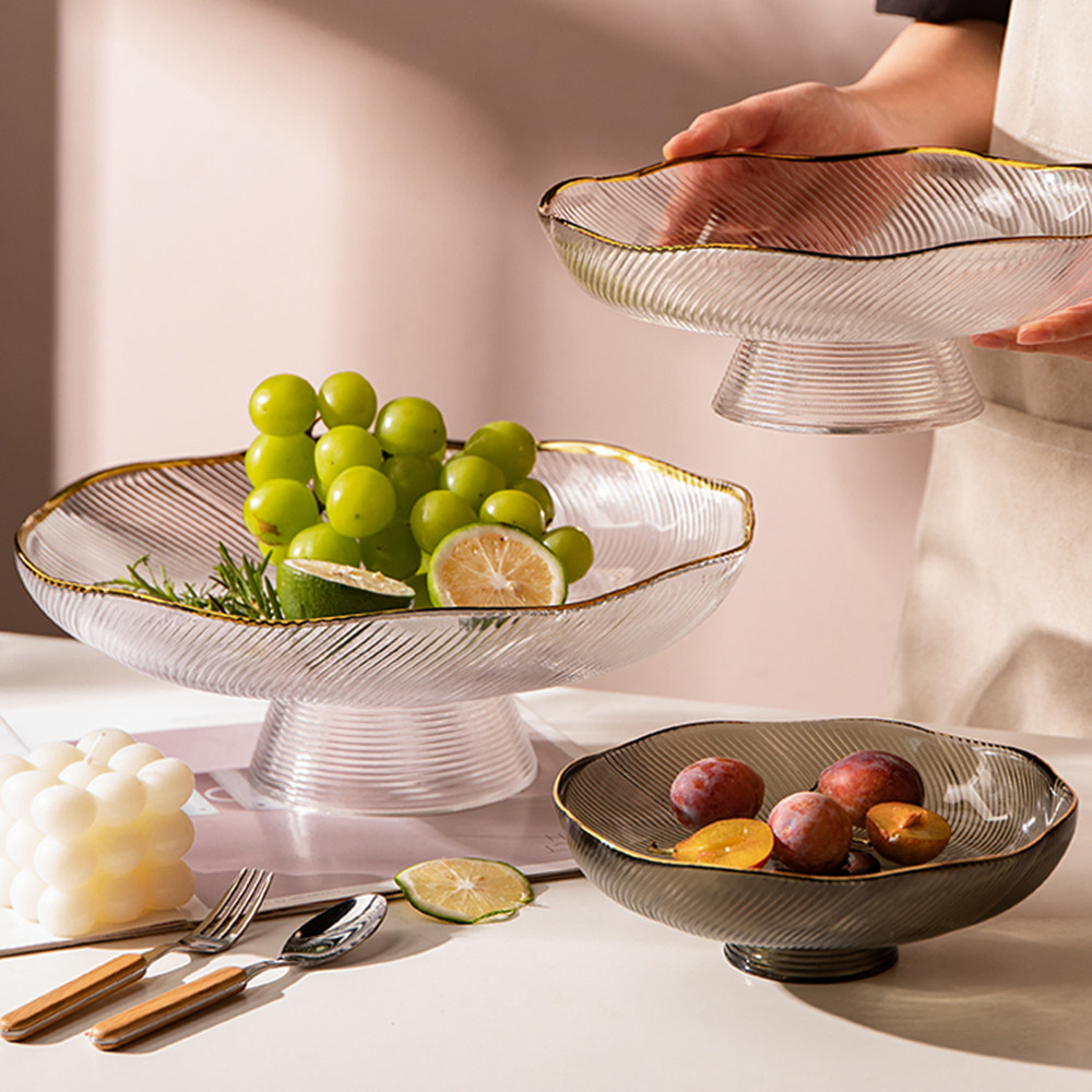 半房杂货水果盘零食盘客厅家用现代简约玻璃干果糖果盘子高脚果盆