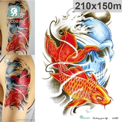 潮人新款 防水纹身定做 彩色花臂金鲤鱼 骷髅大图案