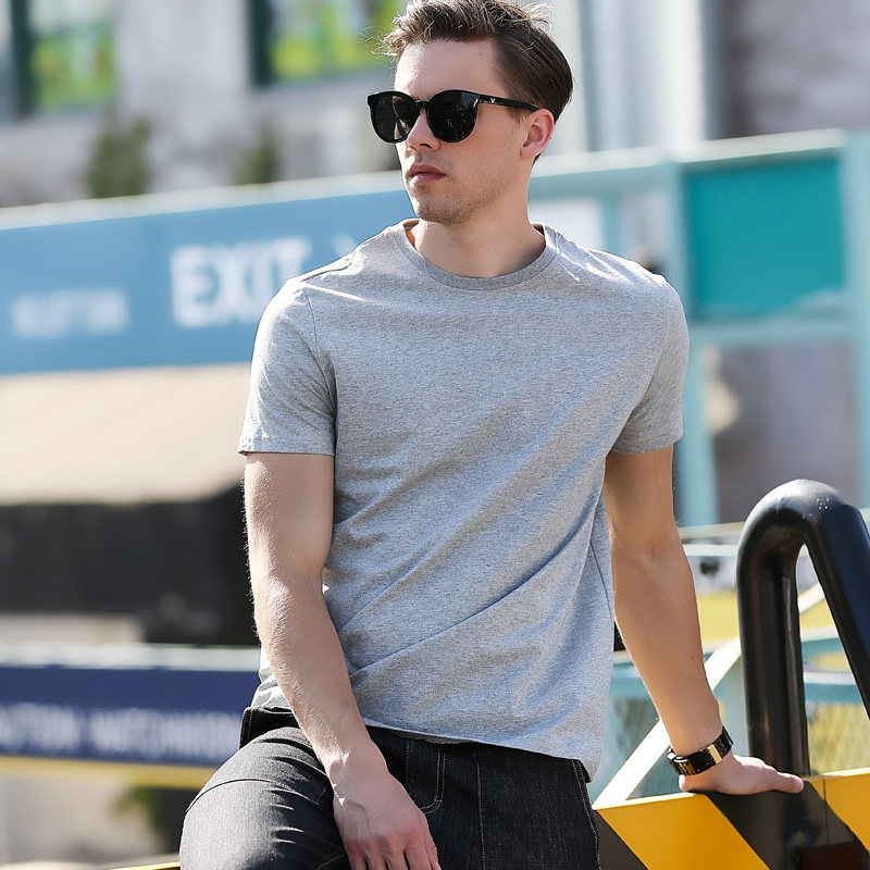 夏天男士短袖t恤男圆领修身体恤男装夏季纯色衣服打底上衣纯棉