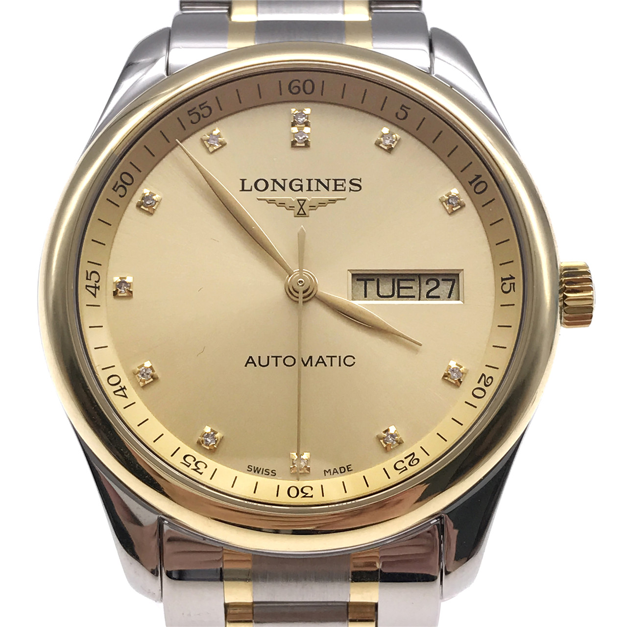 [9.5新]浪琴名匠系列18k黄金精钢钻石刻度自动机械男表