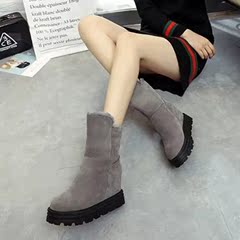 2016冬季新款靴子女鞋胶粘鞋皮带扣橡胶防水台圆头套筒马丁靴PU短