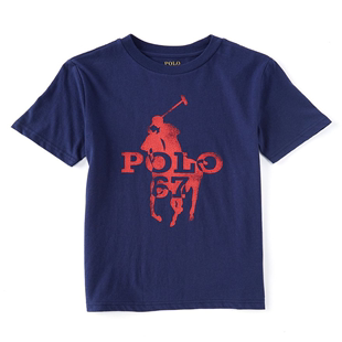 拉夫劳伦POLO RALPH LAUREN男童装短袖大马驹印花棉质运动衫t恤