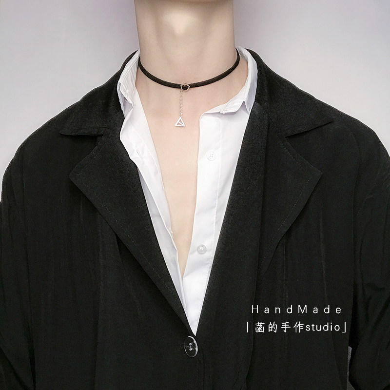 菡的手作男士choker项链禁欲脖带几何角项圈锁骨链潮流饰品防生锈