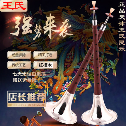 天津王氏唢呐乐器初学者成人喇叭大小号红檀木唢呐配 ge d 降e调
