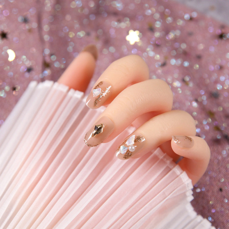 定制手工光疗美甲脚趾甲贴片 网红琥珀流沙金脚趾甲成品美甲贴片