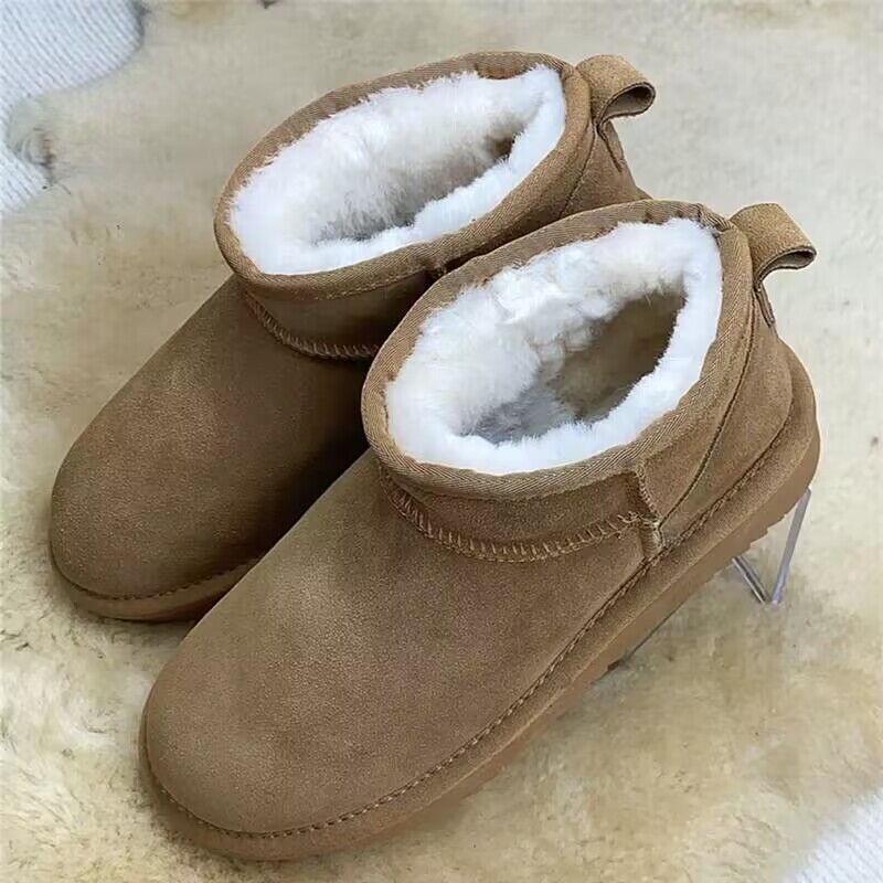 羊皮毛一体雪地靴男女同款冬季保暖加绒真皮短靴子防滑纯羊毛棉鞋