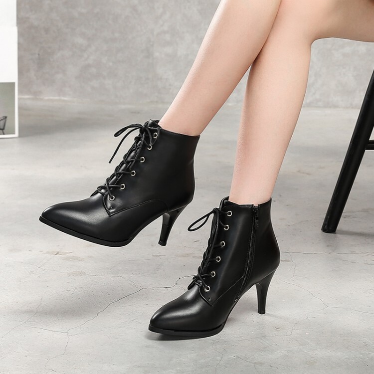 女士系带高跟马丁靴