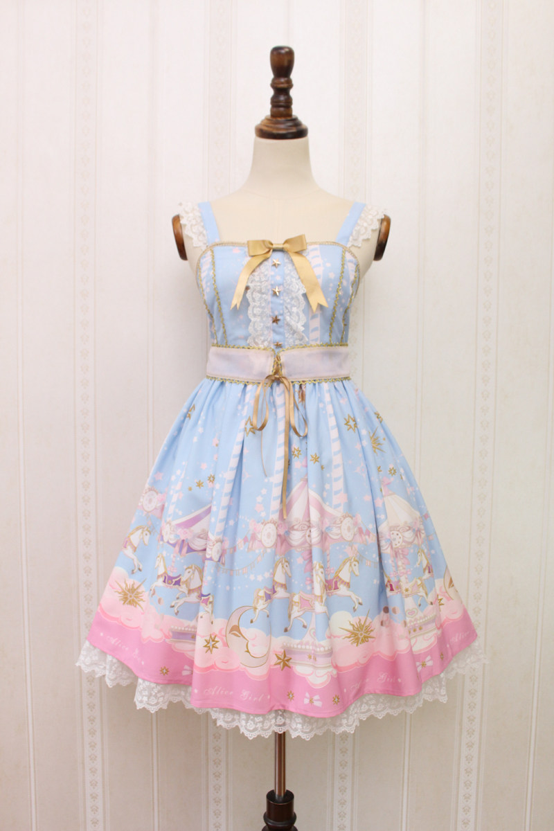 alice girl原创秋冬新款 洛丽塔梦幻旋转木马柄蕾丝束腰 连衣裙