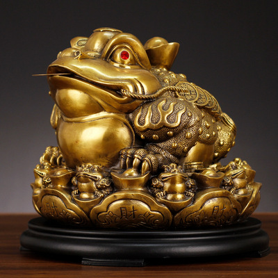 铜九子蟾八方纳财金蟾蛤蟆蟾王咬钱招财进宝蟾蜍供奉摆件吸财金蝉