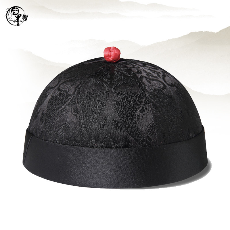古墨原创设计中国风地主帽子男式黑色双鱼清朝瓜皮帽表演影楼影视