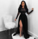 Long sleeves dress women long wide dress black night club xl