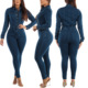 Women Denim Jeans Jumpsuit Sashes Bodycon Rompers 连体裤2023