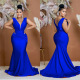 women dresses plus size summer dress V neck long dress blue