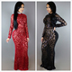 WOMEN long dresses for party red black Long sleeved sequins