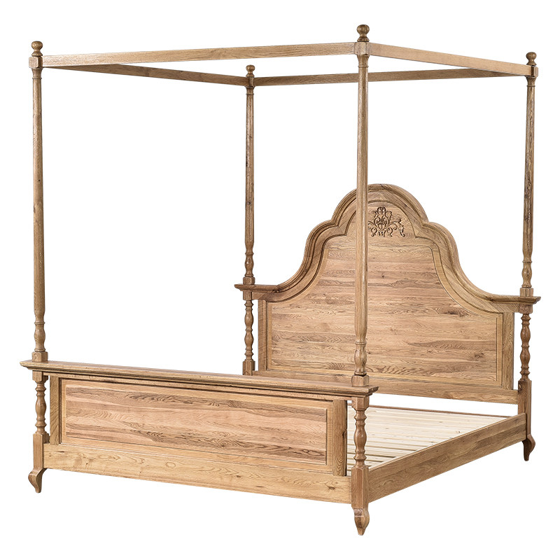 美式法式欧式乡村白橡木双人大床简约实木复古做旧民宿雕花架子床