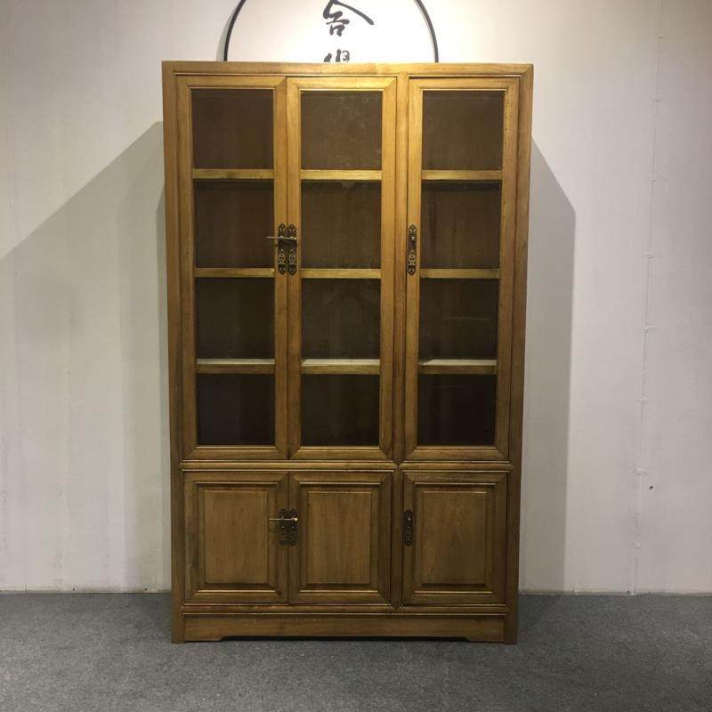 香樟木书柜实木对开玻璃门花梨色新中式仿古办公文件柜两三门整装