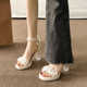 高跟凉鞋女2024新款夏季网纱水晶粗跟法式气质仙女风珍珠罗马鞋